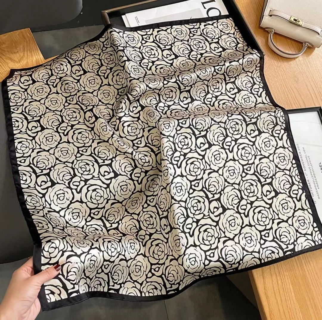 （香槟玫瑰）桑蚕丝女士丝巾洋气百搭时尚优雅67*67