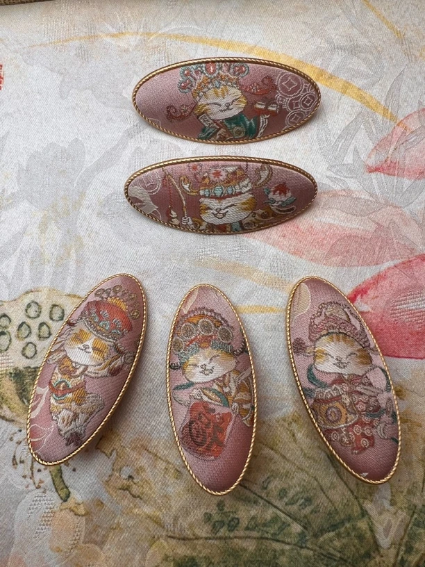 宋锦发夹张国权五路财神猫咪