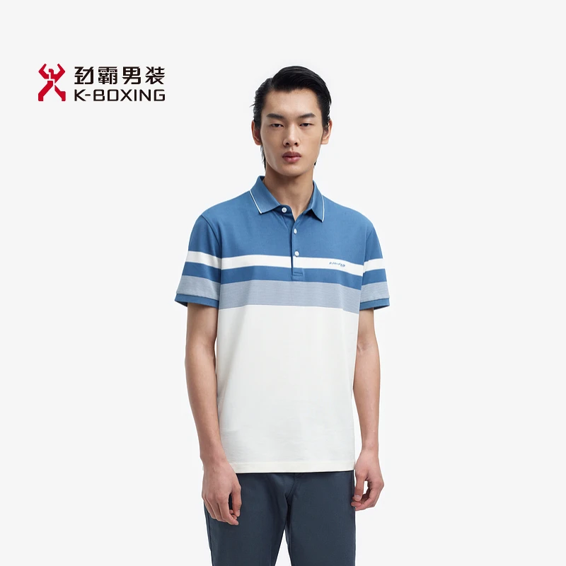 【桑蚕丝】劲霸男装春夏商务撞色条纹短袖Polo衫┃BTKE2392