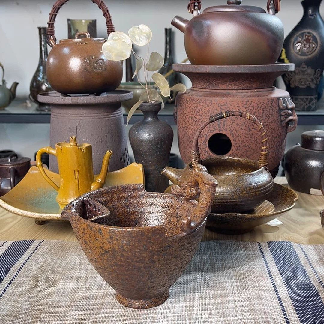 碟紫砂粗陶实用茶器