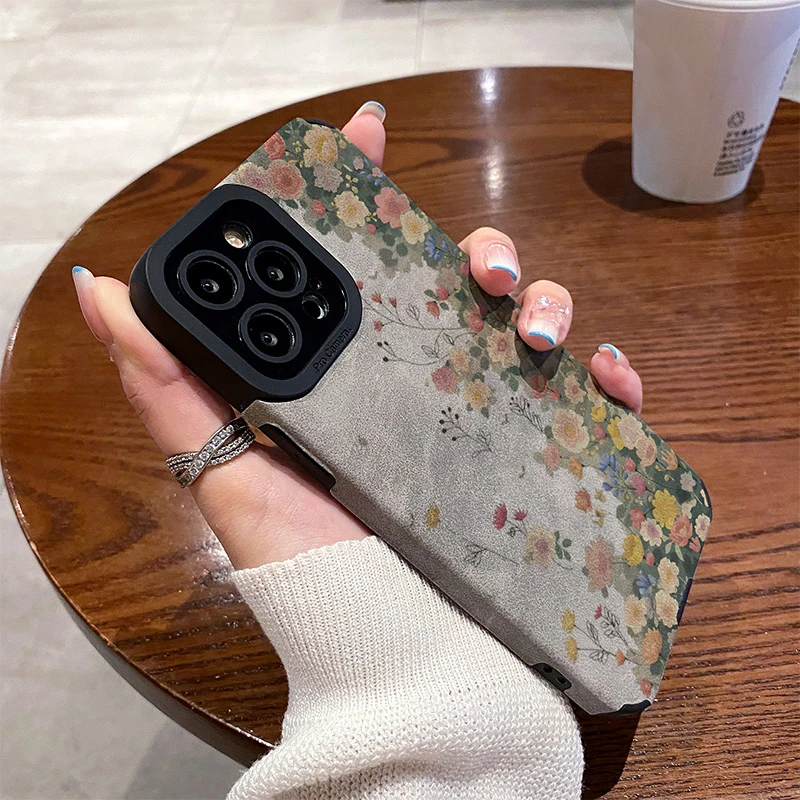 彩绘鲜花适用苹果17新款iPhone17pro防摔16手机壳15翻毛皮14校园X