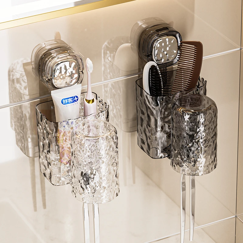 吸盘牙刷置物架壁挂式免打孔卫生间漱口杯收纳架电动牙刷牙膏架子