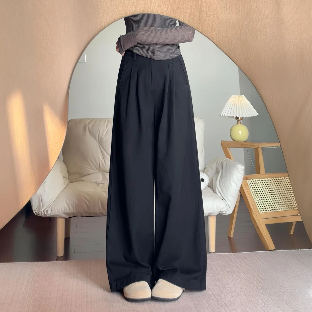 梨型身材黑色阔腿牛仔裤女夏季新款胖妹妹mm高腰显瘦宽松拖地长裤