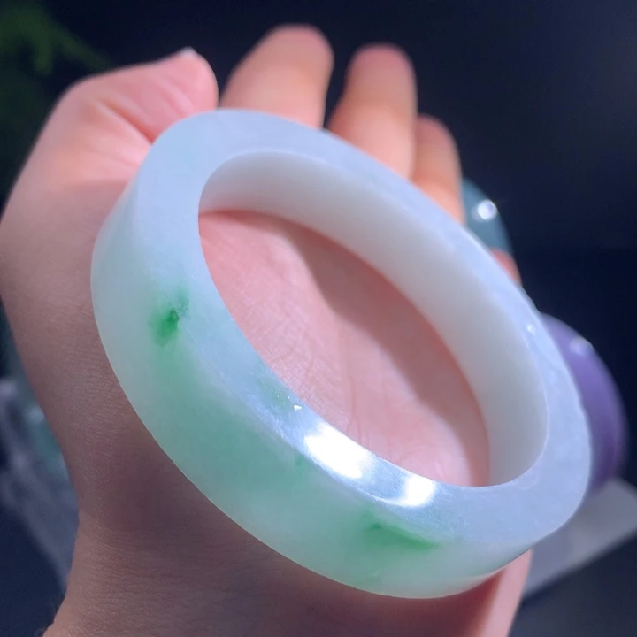 未镶嵌手镯定制翡翠白底青孤品57-58