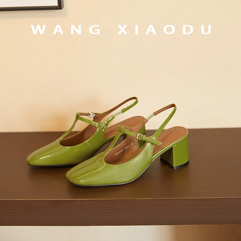 【百搭】繁花•夏绿●5.5cm2025包头凉鞋女粗跟T字复古玛丽珍鞋