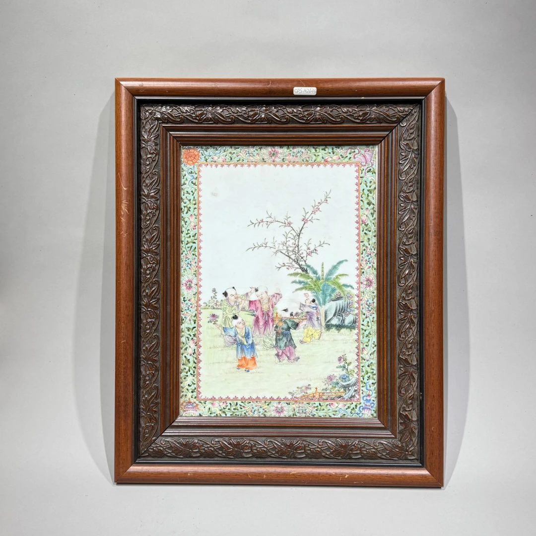 民国粉彩婴戏图瓷板挂屏【古董拍卖】QV25QW0207068