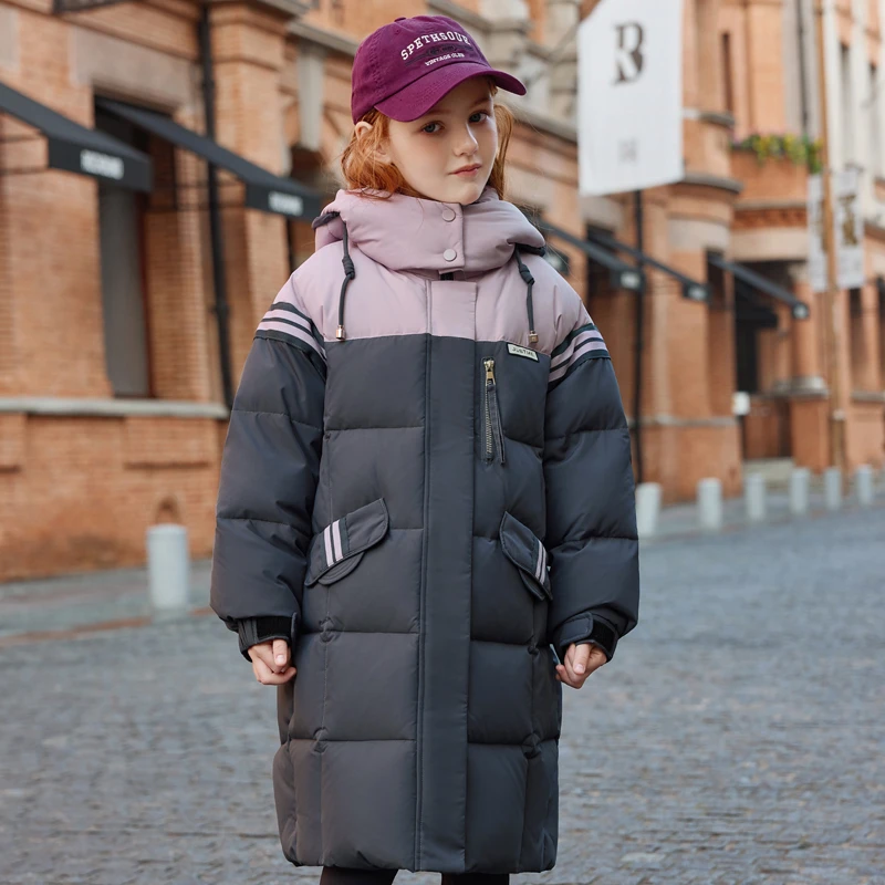 巴拉女童冬季羽绒服白鸭绒中大童洋气加厚外套儿童中长款冬装