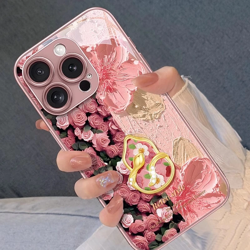 玫瑰花葫芦蛇适用苹果16promax手机壳iphone15pro网红14por小清新