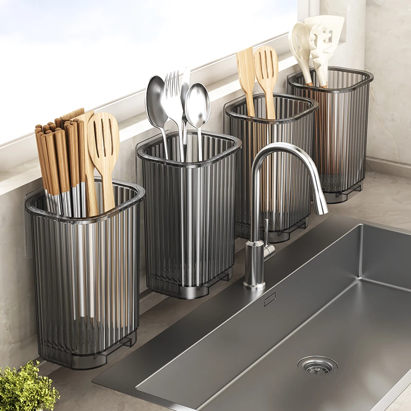 筷子收纳盒壁挂式筷笼厨房筷子笼家用沥水勺子筷子筒筷子篓置物架