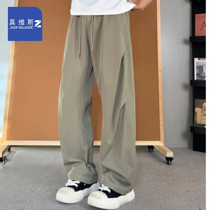 真维斯Z+2025夏季潮牌高街弯刀冰丝裤降伞休闲裤子男直筒阔腿长裤