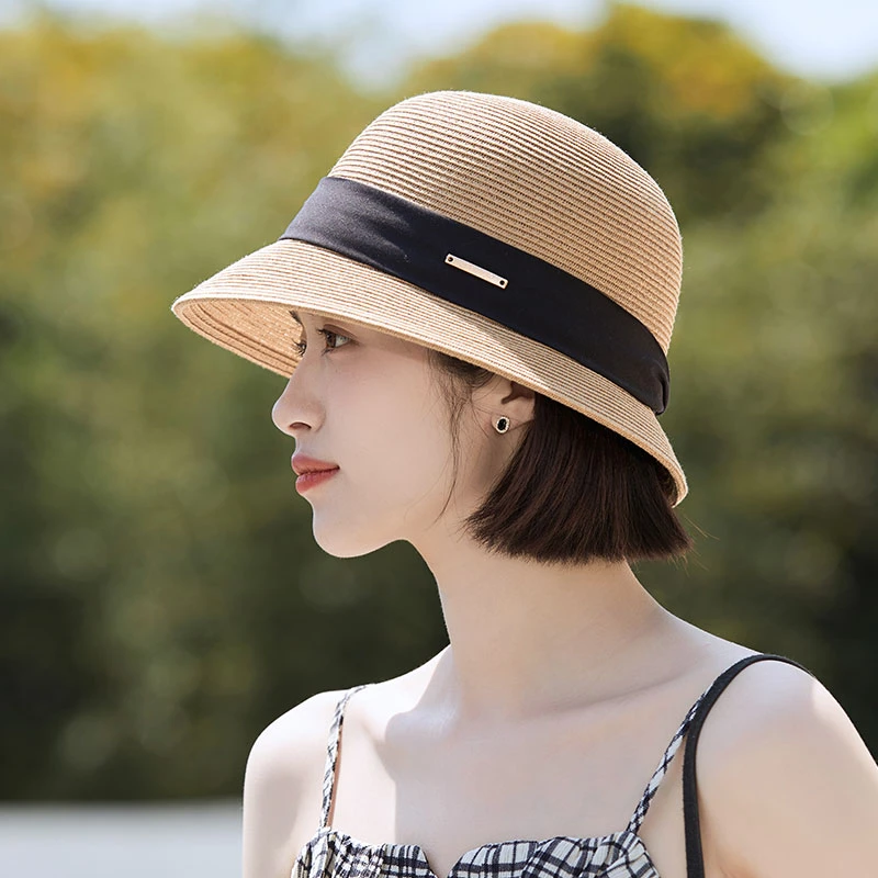 新款赫本风优雅渔夫帽夏季遮阳帽出游可折叠时尚百搭草编帽子