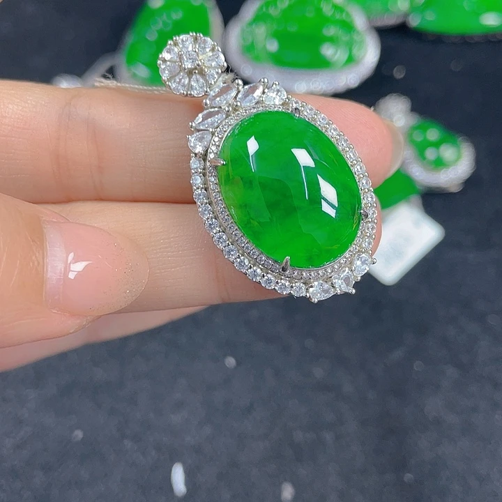翡翠银S925镶嵌吊坠(不含链)老*