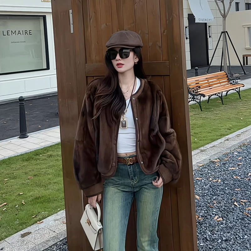 整貂水貂毛真皮皮草女冬新款高级感气质时髦百搭短款毛毛外套