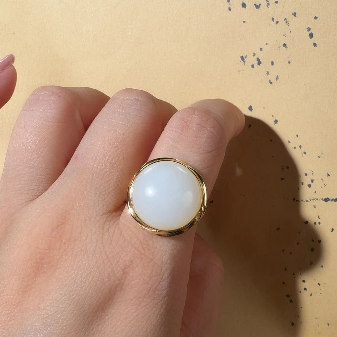 和田玉银S925镀金镶嵌戒指