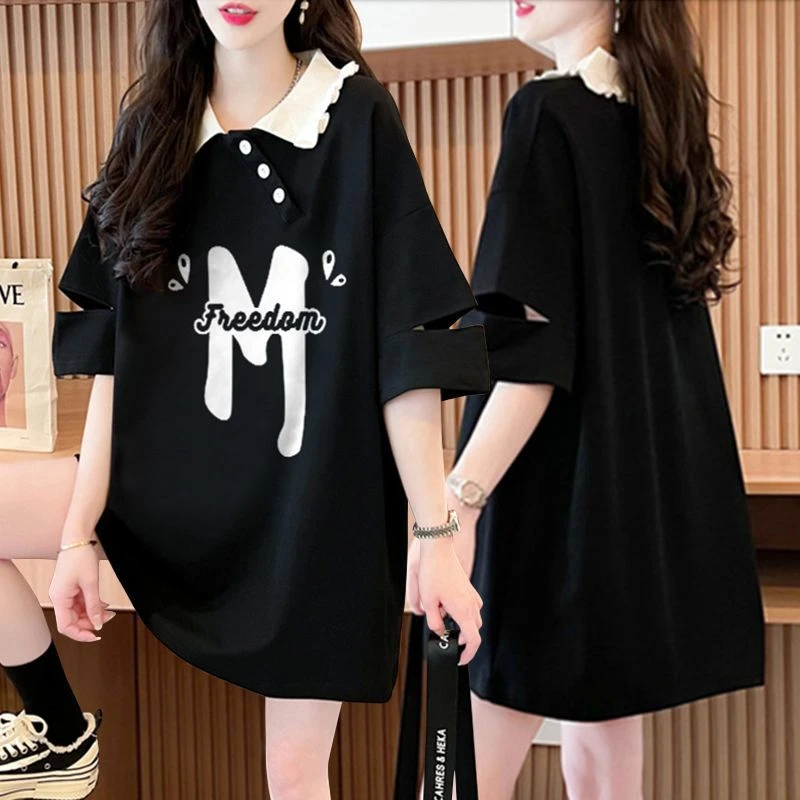 网红爆款洋气纯棉短袖T恤女2025新款夏季穿搭宽松中长款体恤上衣