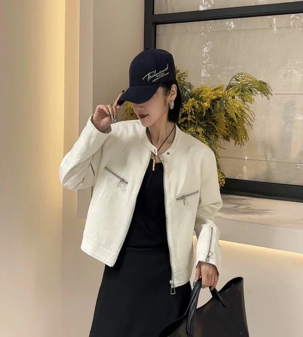 X.R 欧洲站2025春季新款新款复古小立领金属拉链夹克短外套