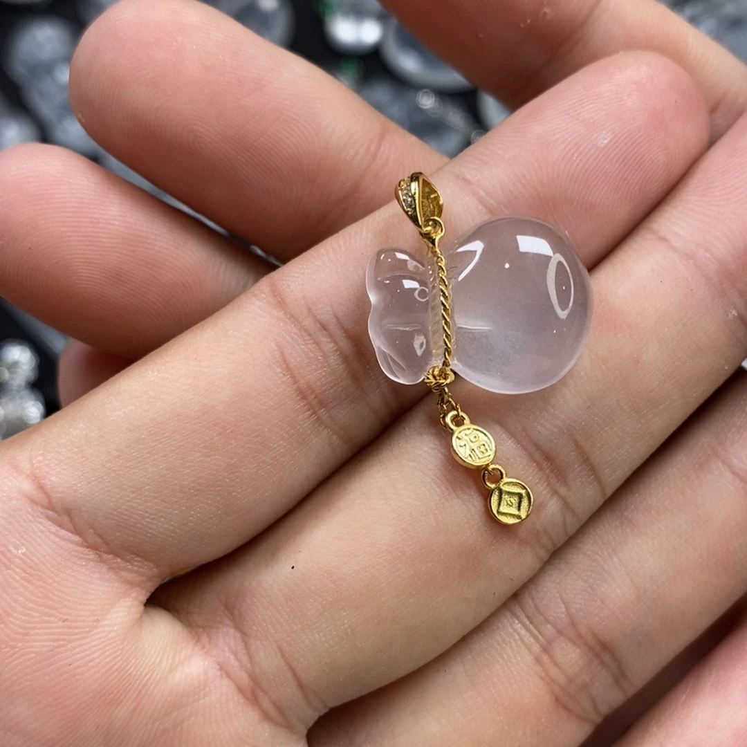 颈饰银S925镶嵌石英质玉袋袋有钱