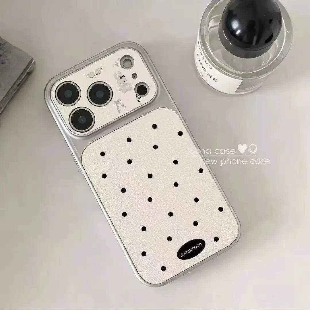 小羊皮ins黑色波点米菲兔适用iPhone17promax手机壳苹果16新款15
