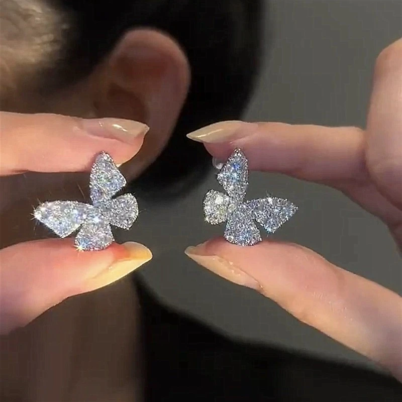 合金耳饰 闪钻蝴蝶耳钉新款潮气质轻奢高级感大气冷淡夸张A107.