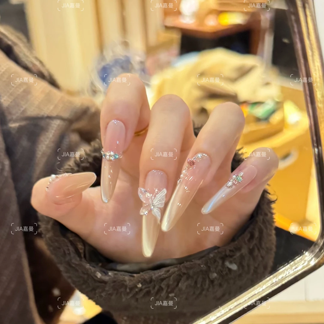 【蝶汐】纯手工穿戴甲气质猫眼显白美甲成品可拆卸十片
