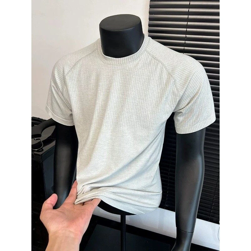 网孔透气紧身显肌肉收口短袖t恤男夏季美式潮牌运动健身训练体恤