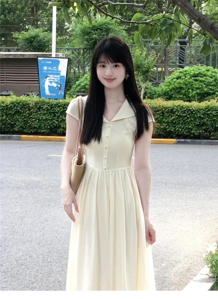 【绿调】法式复古短袖气质连衣裙女夏季优雅长裙新款3528