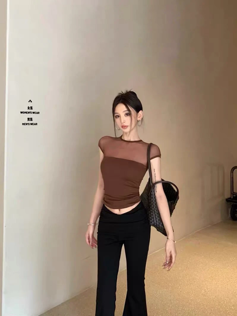 拼接短袖打底背心内搭挂脖盐系显白女T恤抹胸辣妹风