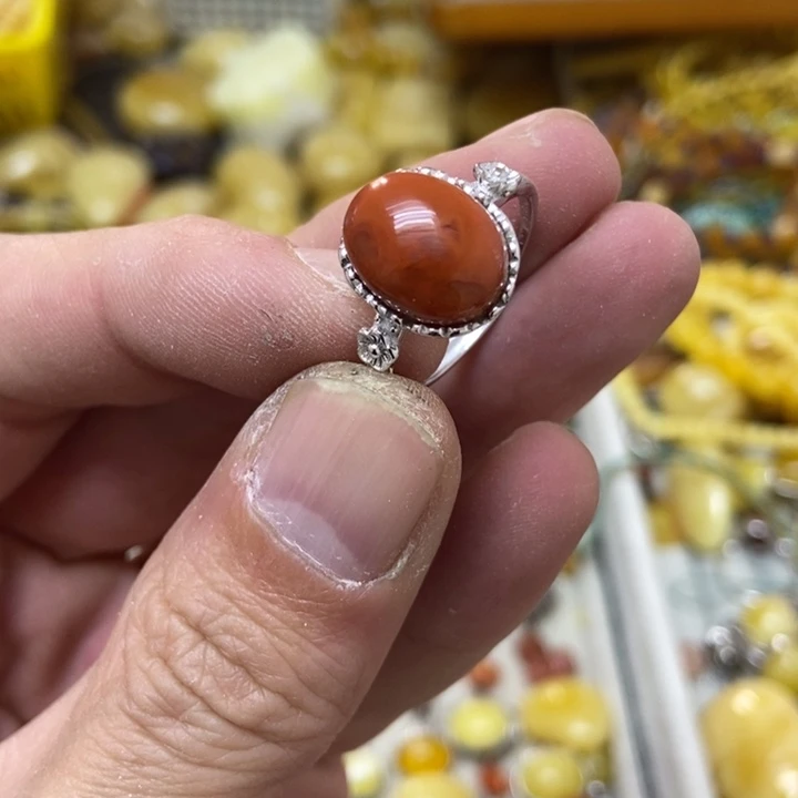 南红玛瑙银S925镶嵌戒指戒指