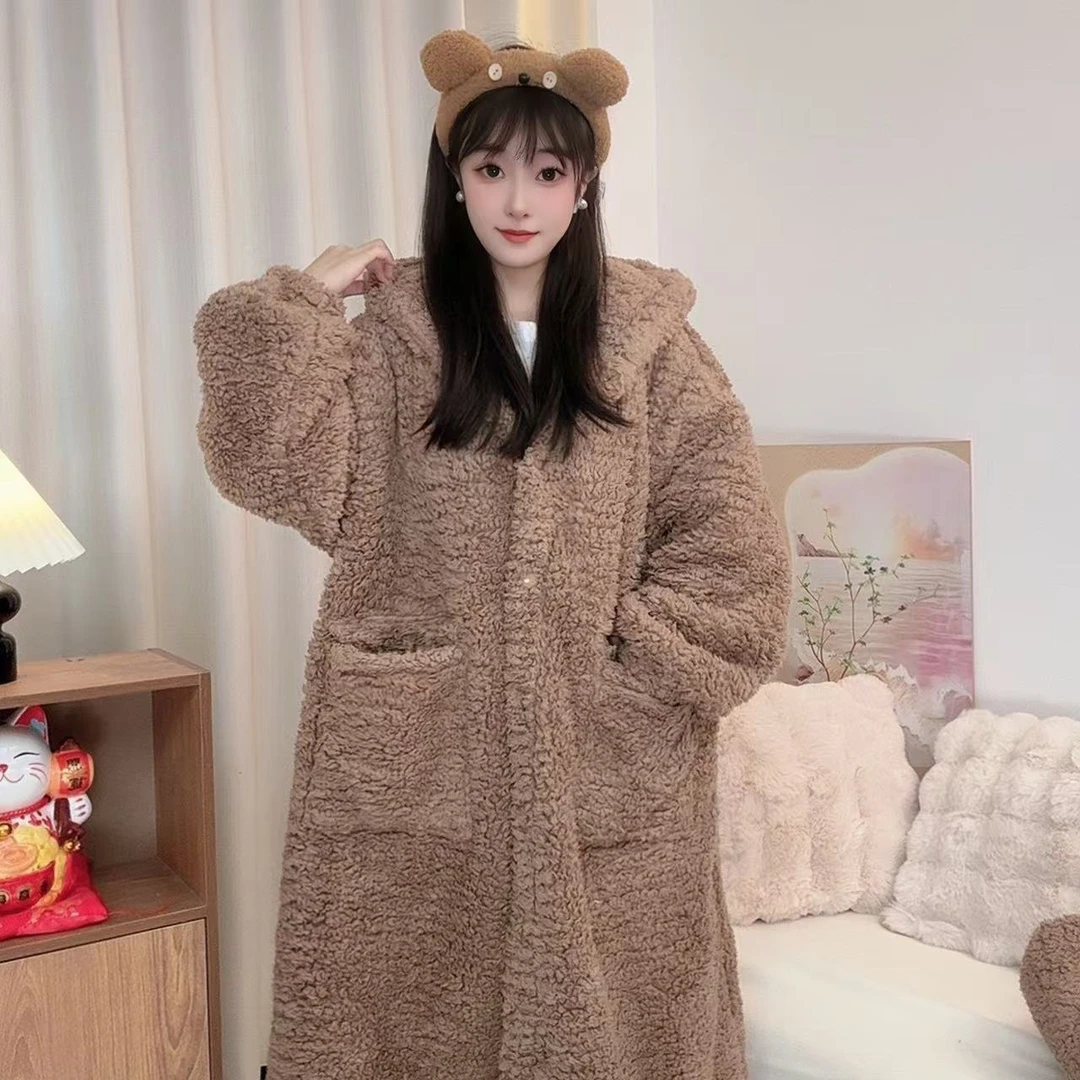 泡泡绒加绒家居服套装长款成人加厚冬季加绒保暖韩版睡衣秋冬季