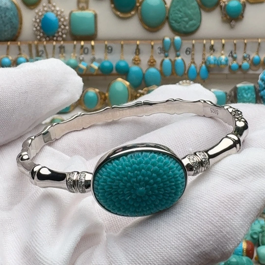 绿松石银S925镶嵌手镯