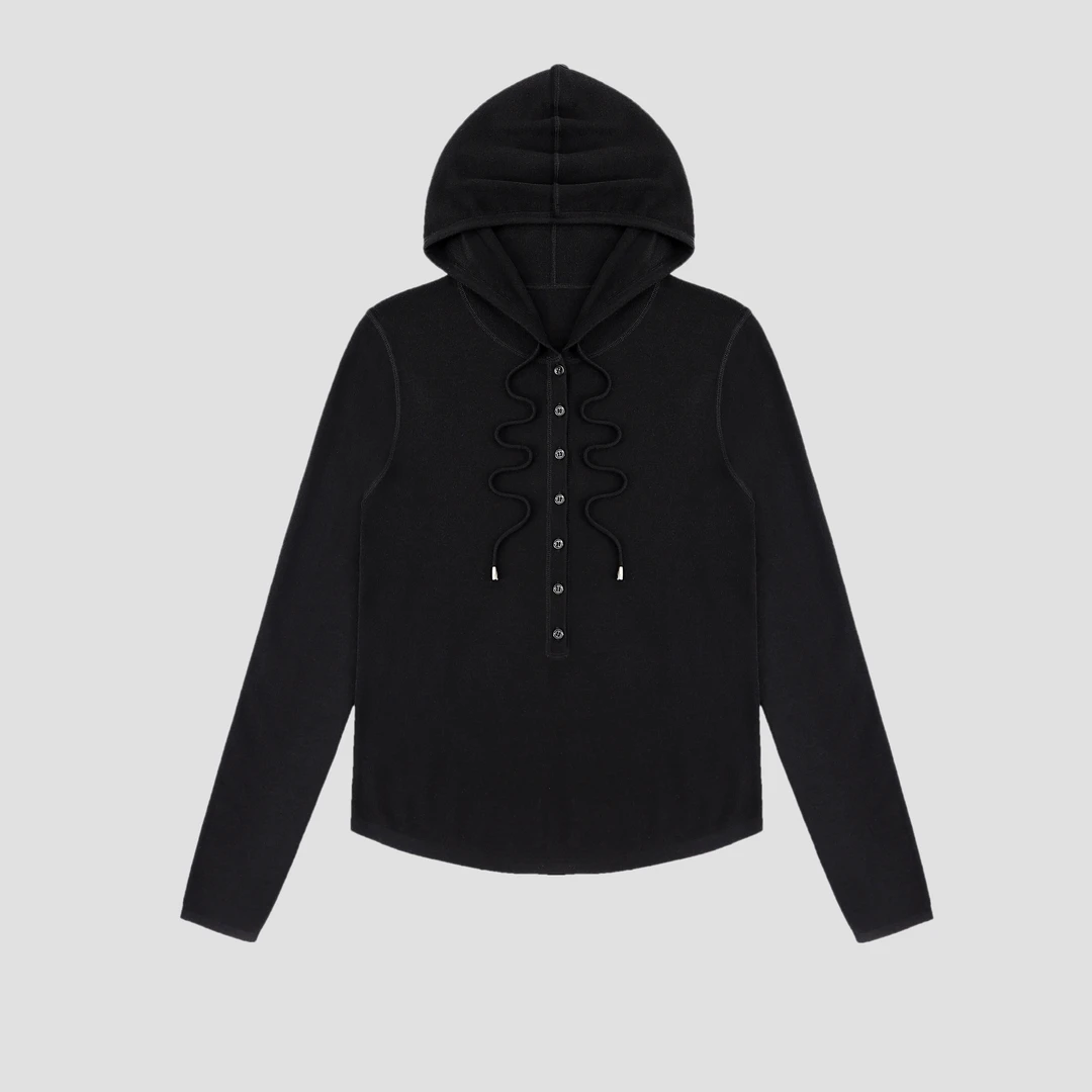 丨珊珊丨时尚黑灰两色百搭打底连帽衫 30010