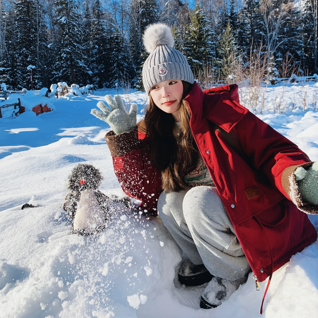 冬季设计感新年红色加绒工装外套女2025冬季新款小个子短款派克服