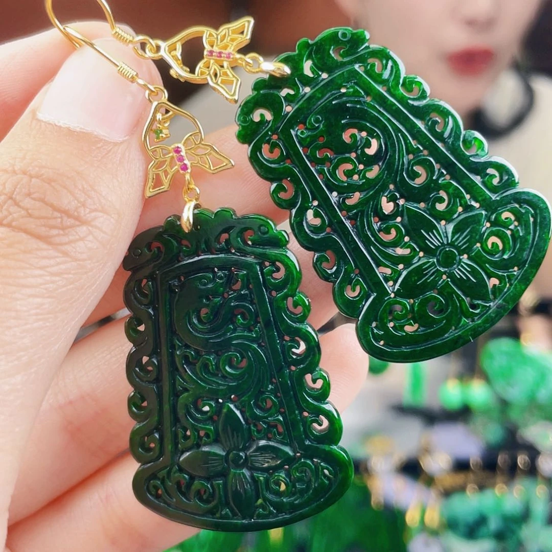 翡翠银S925镶嵌耳饰饰品