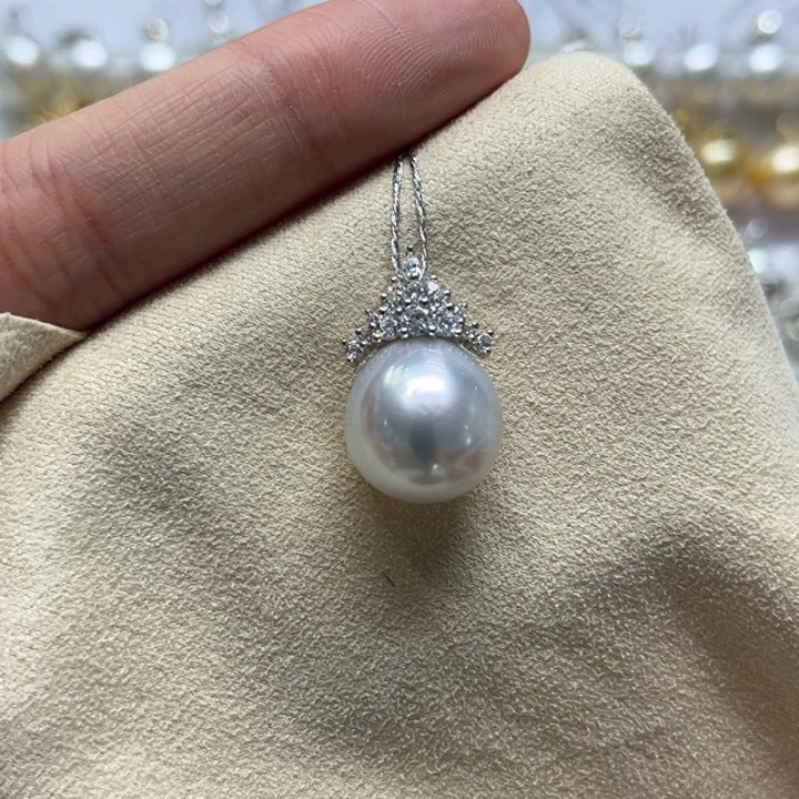 银S925镶嵌耳饰海水珍珠澳白12-13m 111号