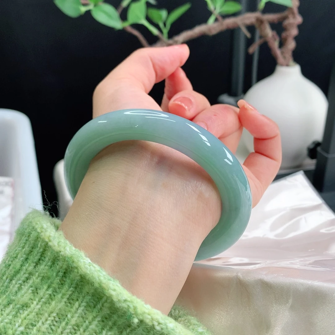 翡翠手镯未镶嵌58 59蓝绿紫 胖圆条