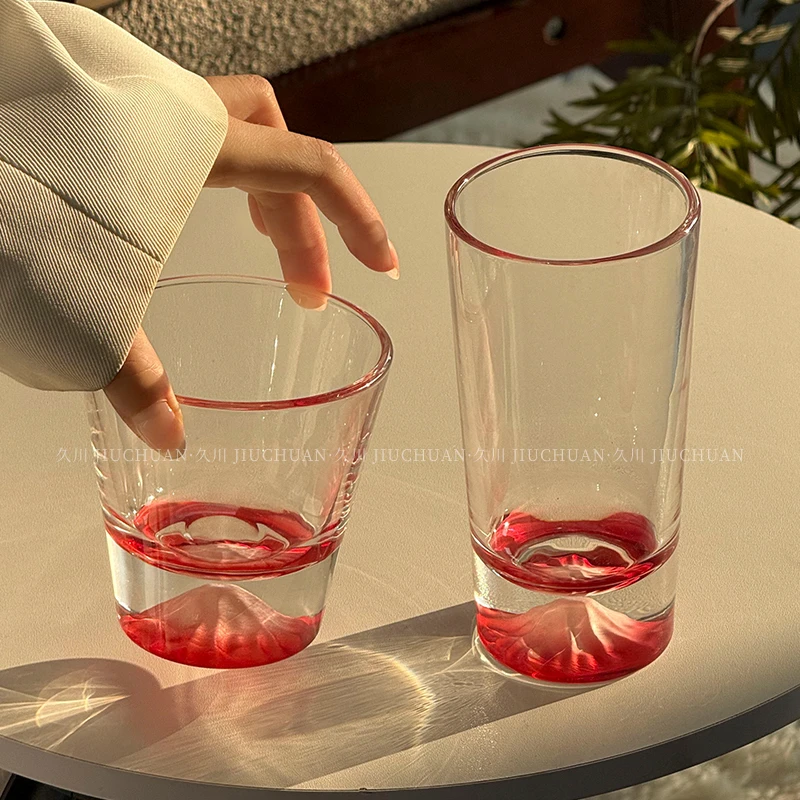 中古玻璃杯子高颜值富士山杯底观山杯创意水杯子冷饮咖啡杯酒杯