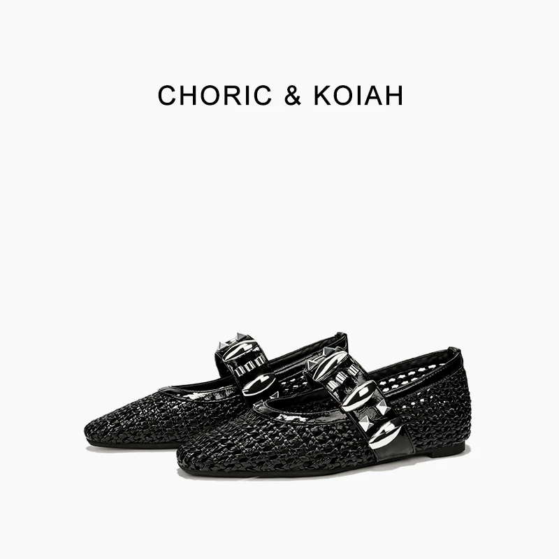 CHORIC KOIAH 女士芭蕾风玛丽珍黑色单鞋2025小个子内增高方头鞋