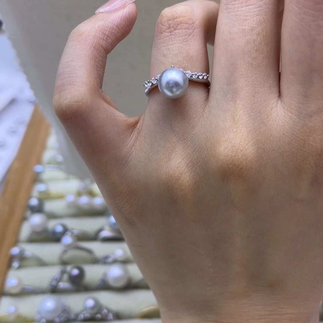 戒指海水珍珠银S925镶嵌