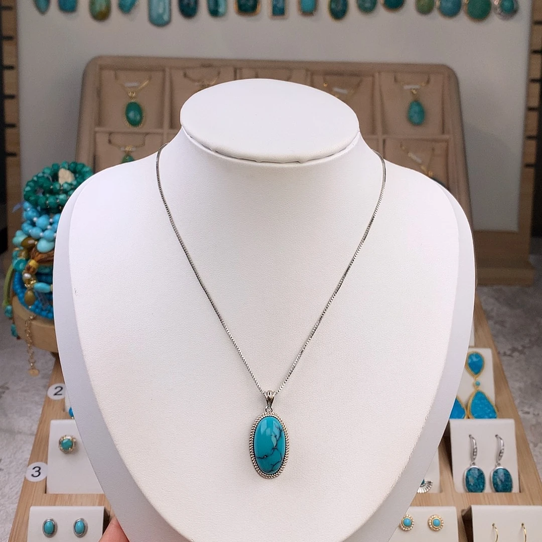 绿松石银S925镶嵌吊坠(不含链)