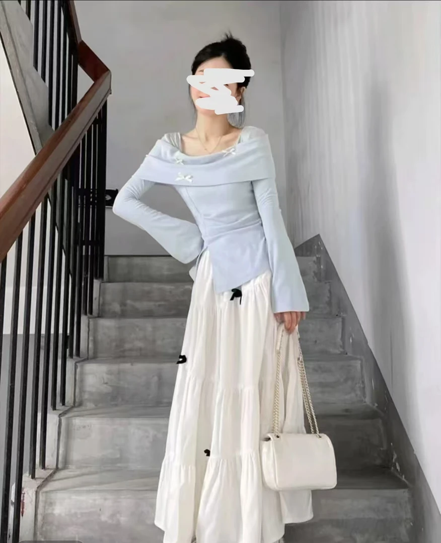 公主 蝴蝶结长袖t恤新款韩系别致修身显瘦辣妹套装(6288/6288-1）