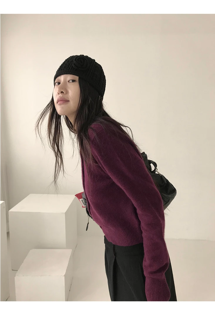 【素简】羊毛针织开衫女秋新款宽松气质百搭圆领毛衣外套小个子3592