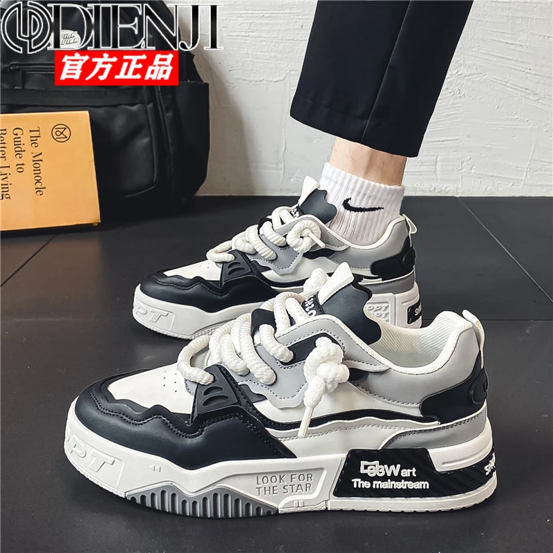 狄恩纪男鞋春季2025新款百搭厚底休闲平板鞋防滑青少年运动潮鞋
