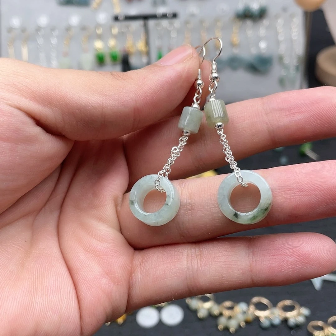 银S925镶嵌翡翠耳饰00854