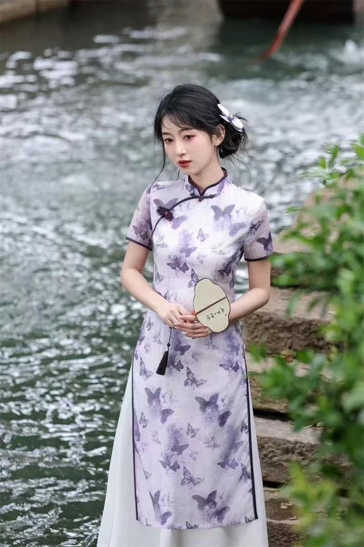 0386 紫色 【紫蝴蝶】奥戴 旗袍