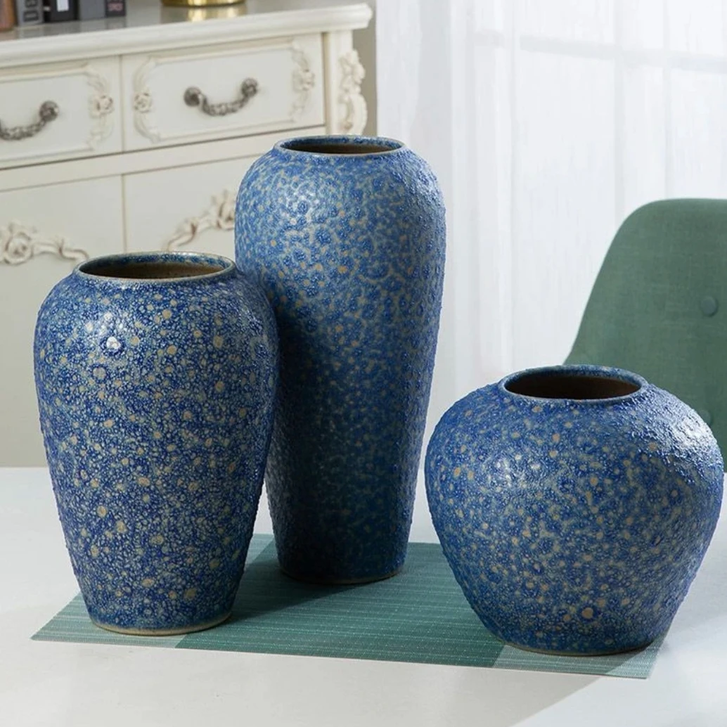 UOSU家居装饰摆件景德镇陶瓷三件套展柜花器陶瓷花瓶青花蓝泡水培