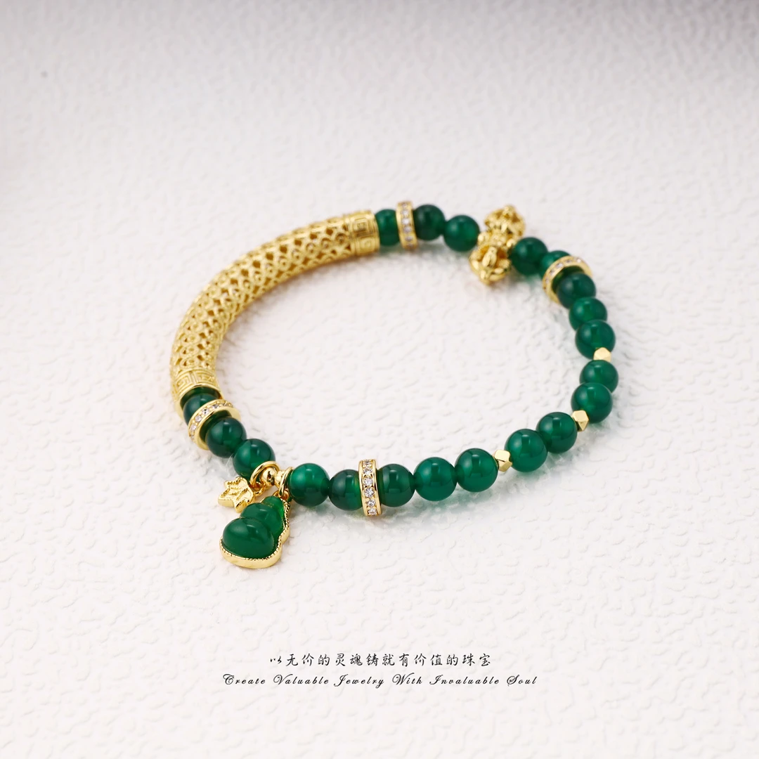 【Lisa Nik】美·绿色玛瑙葫芦手链（18cm） LSK-C-31156