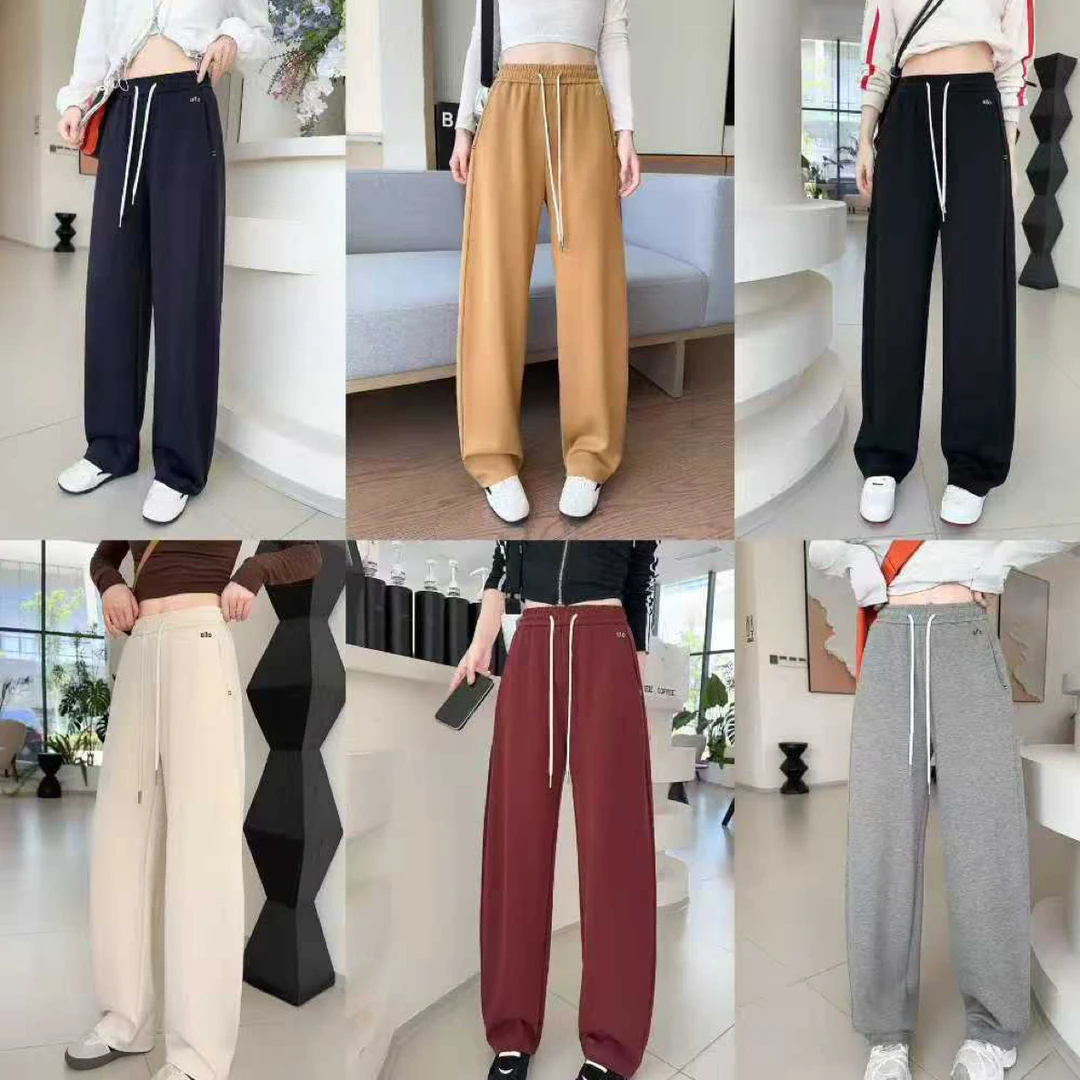 春秋款高腰垂感显瘦阔腿直筒休闲女裤外穿长裤