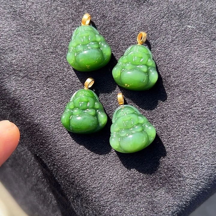 和田玉18K金镶嵌颈饰毕业级老坑阳绿佛公多样性拍一发一