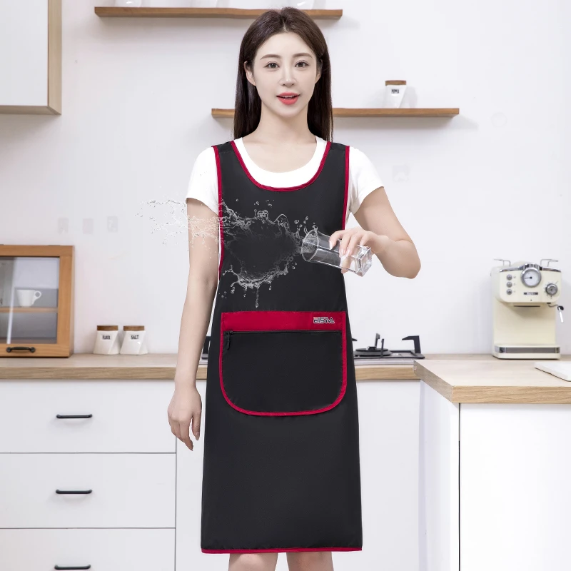 纯色简约无袖背心围裙工作服防油防水防污罩衣时尚家用做饭可印字