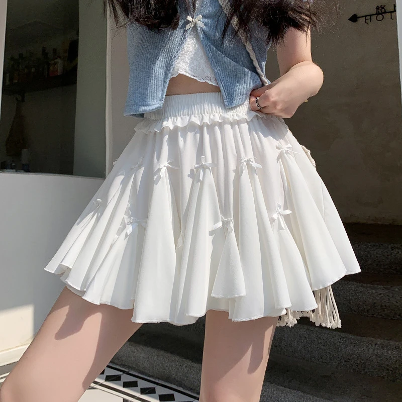 蝴蝶结蛋糕半身短裙女夏季甜美芭蕾风高腰显瘦防走光A字蓬蓬短裙
